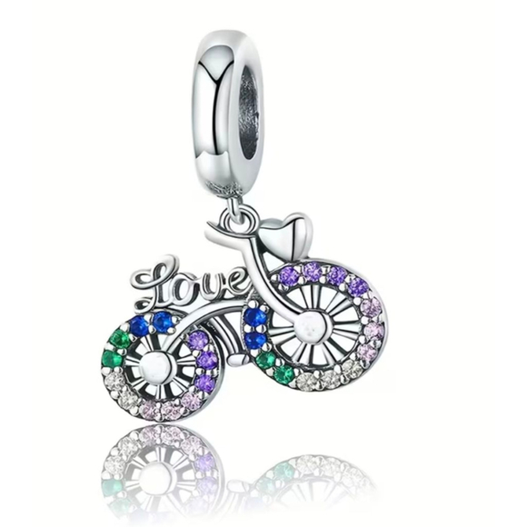 Women's Bicycle Love Charm, One Size, Silver Multicolor - Picture 2 of 3